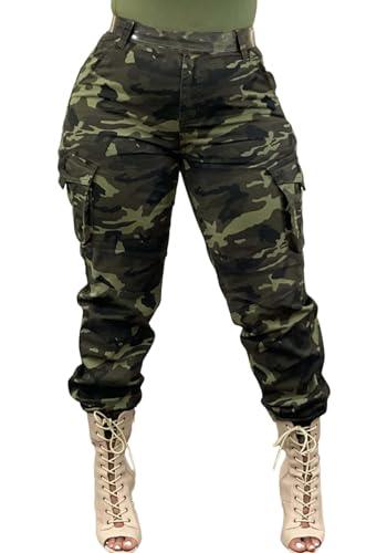 Vakkest Army Camo Print Cargo Pants for Women Ladies Girls Slim Fit Camoflage Joggers Trousers with Pockets (Not Jeans), XXL