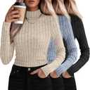 3 Pack Women's Mock Turtleneck Sweaters, Long Sleeve Ribbed Knit Tops Fit Soft Thermal Underwear, Lightweight Spring Pullover (Apricot, Light Blue, Black)