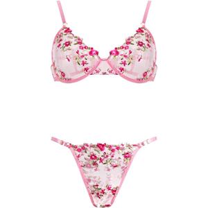 Sexy Lingerie Set for Women 2 Piece Underwired Push Up Bra+G-String Nightwear Lace See-Through Babydoll Underwear (XS)