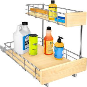 LYNK PROFESSIONAL® SELECT Pull Out Under Sink Kitchen Cabinet Organizer - 11.5 in. x 18 inch deep Drawer - Sliding Shelf Organizer and Undersink Storage Shelves - Chrome