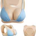 Silicone Breastplate B-G Cup Fake breasts forms Fake boobs Low neckline Back cutout For Crossdresser Drag Cosplay (Tan)