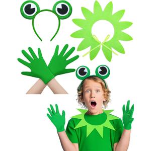 3 Pcs Halloween Frog Costume Accessories for Boys Girls Includes Headband Collar Green Gloves for Halloween Cosplay