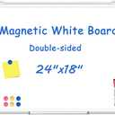 WALGLASS Double-Sided White Board, 24" x 18" Dry Erase Board Magnetic Whiteboard for Wall, Hanging Mounted Whiteboard Silver Aluminium Frame for Home, School, Office, Kitchen