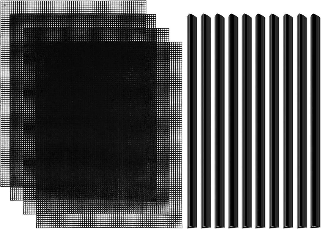 4 Pieces Plastic Mesh Sheets for Embroidery Black Fish Tank Divider Screen Craft Mesh 10 Pieces Binding Bars Sliding Bars for Embroidery Crafting Knit and Crochet Projects