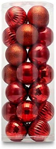 28ct Shatterproof Christmas Ball Ornaments in 4 Classic Finishes for Christmas Tree Decoration (Red, 2.36 Regular Size)