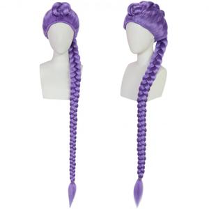 Long Purple Braided Wig for Women Adults Long Purple Wigs with Thick Braided Singers Anime Cosplay Wigs for Stage Halloween Costume Outfit Party + Hair Cap