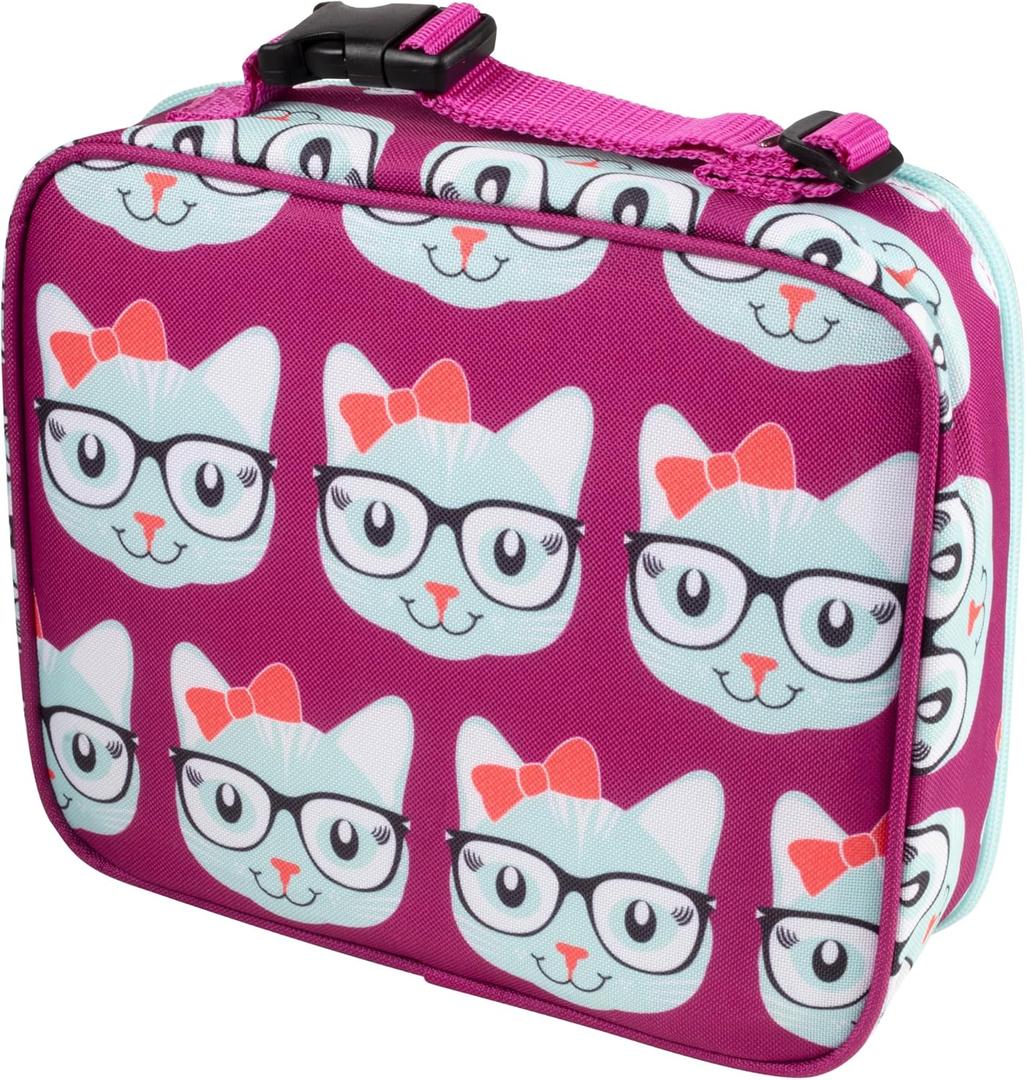 Bentology Lunch Box for Kids- Insulated, Waterproof, Durable Tote Bag Lunchbox fits Bento Boxes, Containers, Jars, Bottles- Keeps Food Hotter or Colder Longer- Back To School Reusable Sleeve For Girls (Kitty)