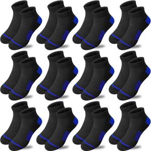 Bemeol Boy socks 12 Pairs kids Ankle Athletic Socks Low Cut Socks for Little Big Kids (10-14 Years, Black&blue)