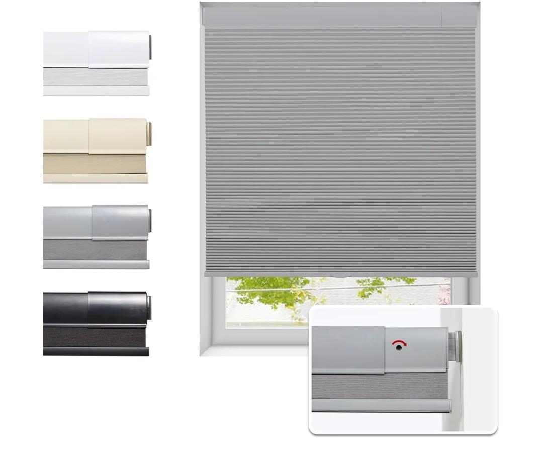 Tonature No Drill Cellular Shades for Indoor Windows, Thermal Insulating & Noise Reducing Honeycomb Blinds, Free Stop Cordless Blackout Shades, Grey,61 1/2" W x 64" H