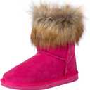 Ladies Winter Ankle Snow Boot Suede Casual Flat Fluffy Faux Fur Tassel Outdoor Women Warm Short Snowboots Imitation Fox Fur Shoes (Brown)
