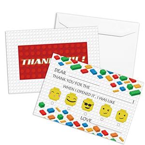 QOFO Building Blocks Fill in the Blank Thank You Cards,Thank You Notes,Gender Neutral Thank You Cards,Birthday Party,Event,or Holiday Use,Thank You Notes with Envelopes Set of 25-GXK10