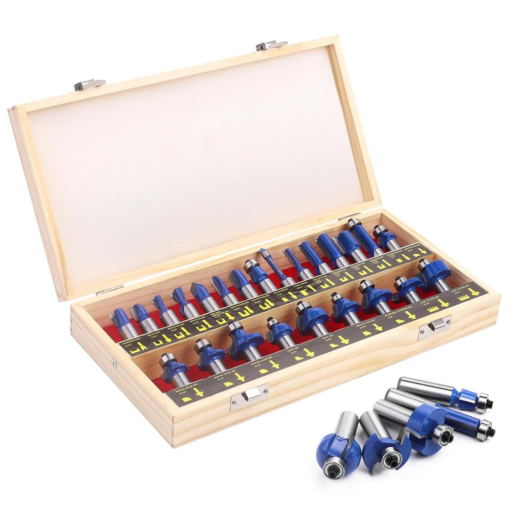 1/2" Router Bit Set 24 Pieces, 1/2 Inch Shank Tungsten Carbide Router Bits, for Professional and Beginners Carpenter