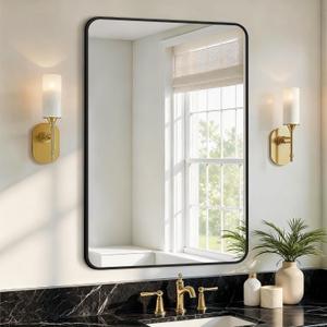 Bathroom Vanity Mirror for Wall, 30"x20" Wall Mounted Bathroom Mirror for Over Sink with Sturdy Aluminum Frame, Vertical or Horizontal, Living Room, Bedroom, Entryway(Black)