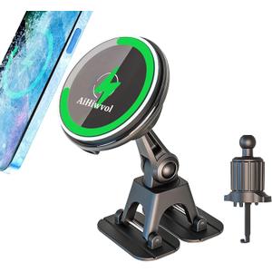 for Qi2 15W Magsafe Car Mount Charger, Heat Restriction Fast Charging, 360 Adjustable and Foldable Phone Holder Charger for Vent/Dashboard, with 40" C-C Cable for iPhone 17~12 Series