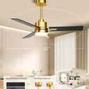 LANMEL 42'' Black and Gold Ceiling Fans with Lights and Remote, 6 Speed Low Profile Modern Ceiling Fan with Quiet DC Motor for Indoor Outdoor Bedroom Living Room