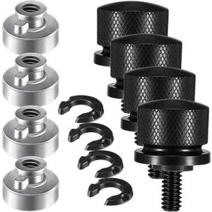 Therwen 8 Pcs Seat Bolt Screw Nut Kit Fender Seat Nut Kit 1/4-20 Thread Compatible with Harley-Davidson Sportster, Compatible with Softail Touring Dyna (Black)