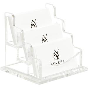 SEVENY Business Card Holder, Clear Acrylic Cards Organizer Stand for Men and Women, Business Cards Case Rack 1 Pack, Holds 180 Cards-3 Slot