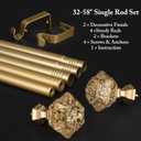 TONIAL Curtain Rod 32 to 58 Inch(2.6 to 4.8 ft), Splicing Adjustable 3/4 Single Rods for Windows 20 to 53 Inch(1.7 to 4.4 ft) Decorative Drapery Rod with Translucent Diamond Finial, Gold