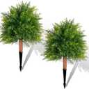 Artificial Cedar Topiary Ball Trees, Set of 2 28" UV Resistant Fake Plants with Realistic Evergreen Foliage, Faux Shrubs with Ground Spikes, Bushes for Outdoor Front Porch Patio Indoor Garden Decor