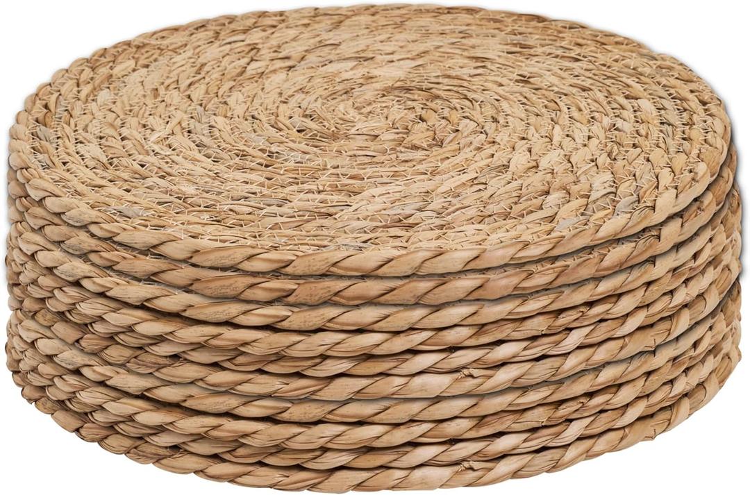 Defined Deco Woven Placemats Set of 10, 12" Round Rattan Placemats, Natural Hand-Woven Water Hyacinth Placemats, Farmhouse Weave Place Mats, Rustic Braided Wicker Table Mats for Dining Table, Home, Wedding