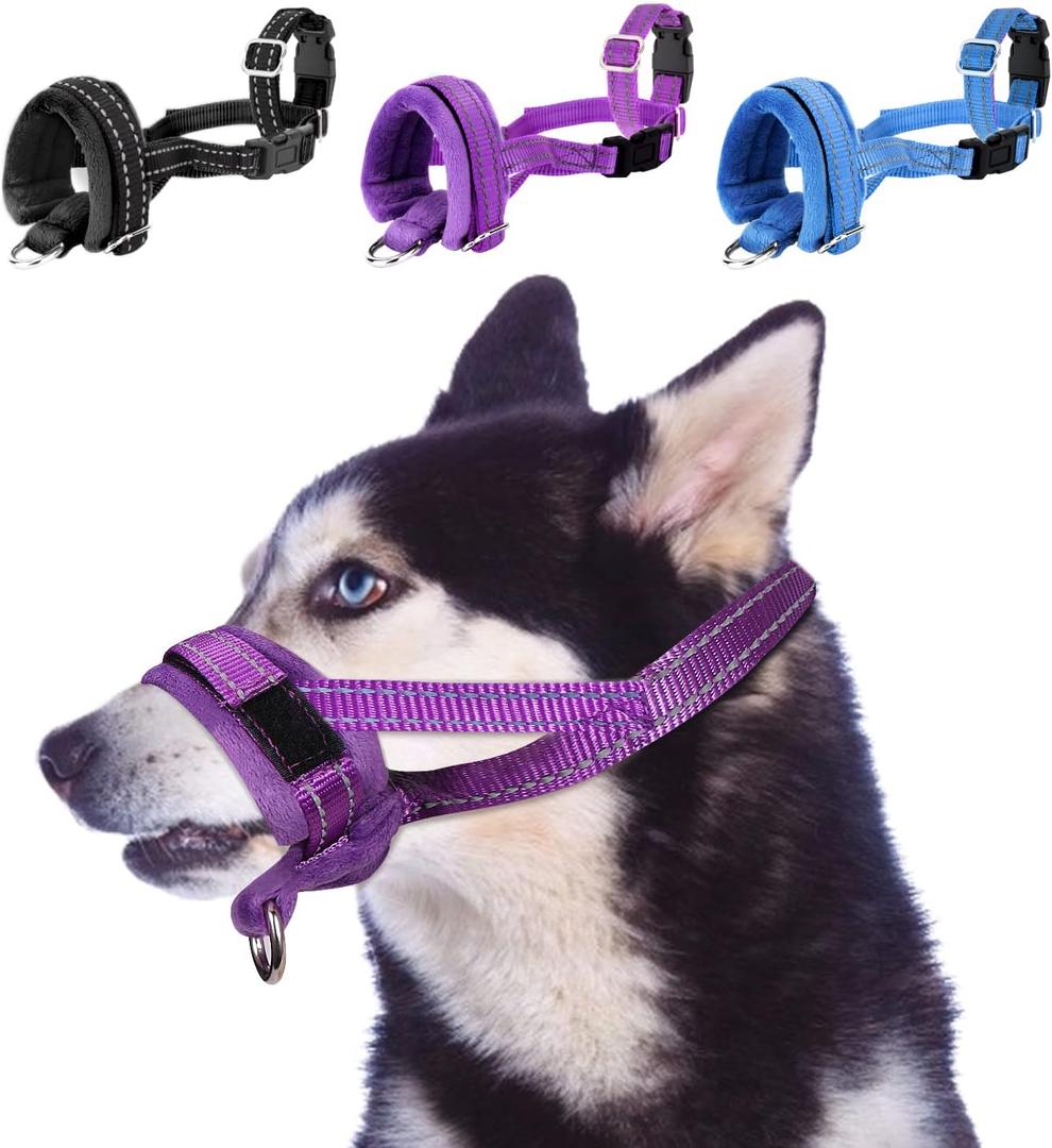 SlowTon Soft Dog Muzzle, Adjustable Padded Nylon Muzzle for Large Medium Dogs Anti Chewing Barking Biting, Allow Dog Pant & Drink (Purple, M)