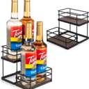4 Bottle Capacity Coffee Syrup Organizer 2 Tier Coffee Syrup Stand Shelf for Coffee Bar Kitchen Small Wine Rack for Bar Family Storage for Syrup Wine Dressing