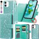 Varikke for iPhone 11 Wallet Case Detachable with 9-Card Holder for Women, Fashion Glitter PU Leather Wrist Strap Strong Magnetic Flip Wallet Removable Phone Case Cover for iPhone 11 6.1", Mint Green
