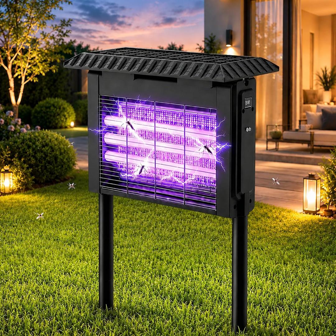 KING&DUKE Solar Bug Zapper Outdoor, 4000V Mosquito Zapper, Smart Rain Sensor, 2-in-1 Insect Trap and Patio Light for Yard Patio Camping (Missing power chord and legs that go into the ground)