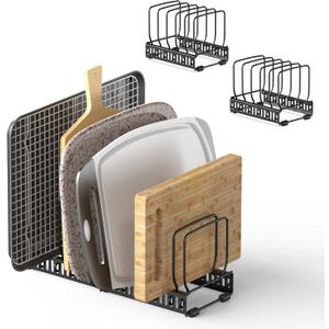 2PACK Cutting Board Organizer, Adjustable Divider Cutting Board Holder with Anti-slip Pads, Kitchen Cabinet Organizer for Baking Cookie Sheet Pan Bakeware Cookie, Black (7.1 in)