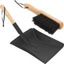 Fireplace Ash Shovel and Brush Set, Coal Shovel and Hearth Brush Set, Fireplace Tools Set Indoor Outdoor Rust Resistant Made of Natural Wood & Coco Bristles for Easy Cleaning, Black
