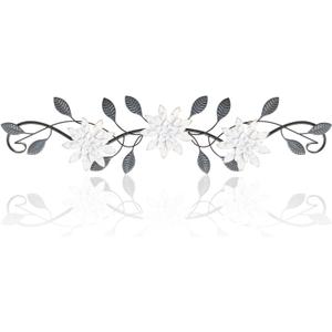 KHJCXS Metal Wall Art Modern Minimalist Metal Flowers Indoor Decor Horizontal Wall Art Iron Artwork,for Over Door,Bedroom,Living Room,Kitchen,Office Scroll Decor (White)