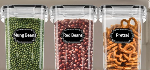PRAKI Airtight Food Storage Containers Set with Lids - 3 PCS, BPA Free Kitchen and Pantry Organization, Plastic Leak-proof Canisters for Cereal Flour & Sugar - Labels & Marker
