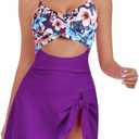 ZAFUL Women One Piece Swimdress Tummy Control Bathing Suit Push Up Swimsuit Modest Swimwear Cutout V Neck Cute Tie Knot Skirt, L