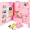Baby Keepsake Box - Baby Memory Box - Baby Boy Girl Keepsake Box Tins Memory Box Pregnancy Baby Bubbs Storage Box Baby First Year Box Library Baby All-in-One Organizer, Pink