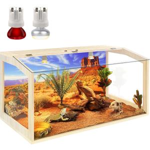 PROLEE Tempered Glass Bearded Dragon Tank,Reptile Tank with Clear Window View, Anti-Scratch Lizard Tank,Spacious Reptile Enclosure for Snakes, Lguanas, Chameleons (32Gallons,32"L x 16"W x 16"H, Oak)