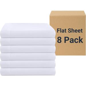 ZPECC White Bulk Flat Sheets Only Twin Size 8 Pack, Easy Sort Top Bed Sheet by Color-Coded Hem Threads, Soft Durable Brushed Microfiber Fabric Hotel Airb&bs Essentials for Hosts, 66"x96"