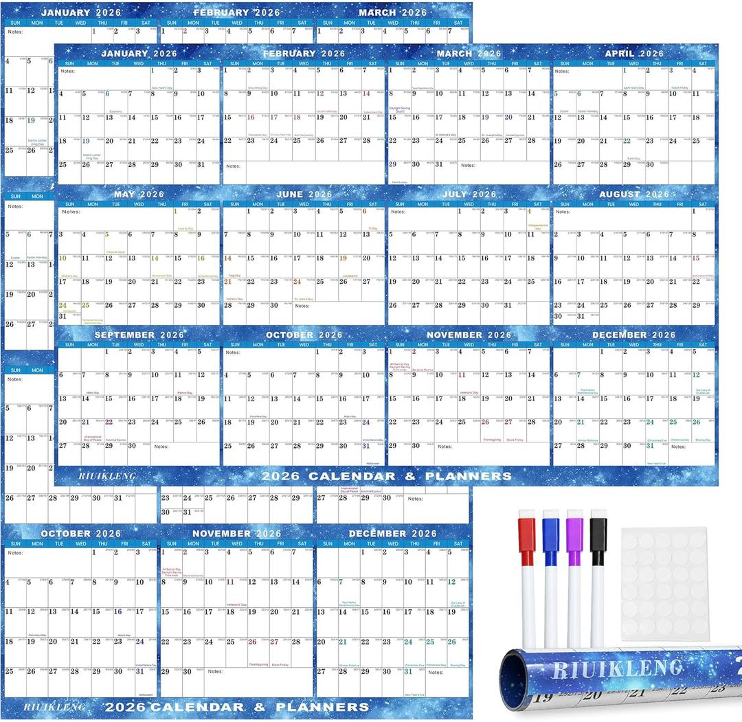 32" x 48" 2026 Wall Calendar Erasable Starry Sky, Wet & Dry Erase Large Laminated Annual Yearly Planner - 12 Month Horizontal/Vertical Calendar January to December for Easy Planning, Organizing
