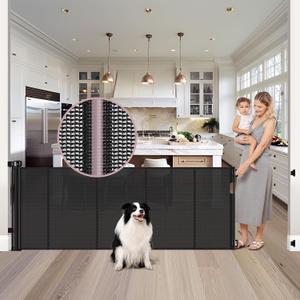 Reinforced 72" Wide Retractable Baby Gates with Support Rods - Prevent Crawling Under Retractable Gate, Mesh Dog Gate for Stairs Extra Long Baby Gate for Doorway, Long Dog Gate Indoor/Outdoor, Black