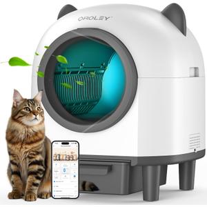 OROLEY Self Cleaning Litter Box, Automatic Litter Box,Odor Control Robot, Cat Ears Design,APP Real-Time Monitor, Cat Litter-Boxs for Multiple Cats,Infrared Safety Sensor, with 1 Trash Bag, 21.89"L x 20.16"W x 23.23"H