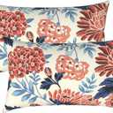 Outdoor Lumbar Pillows 12x20 Inch, Water Repellent Cushion Pillows, Outdoor Pillows with Inserts for Home Garden Pack of 2, Red Chrysanthemum