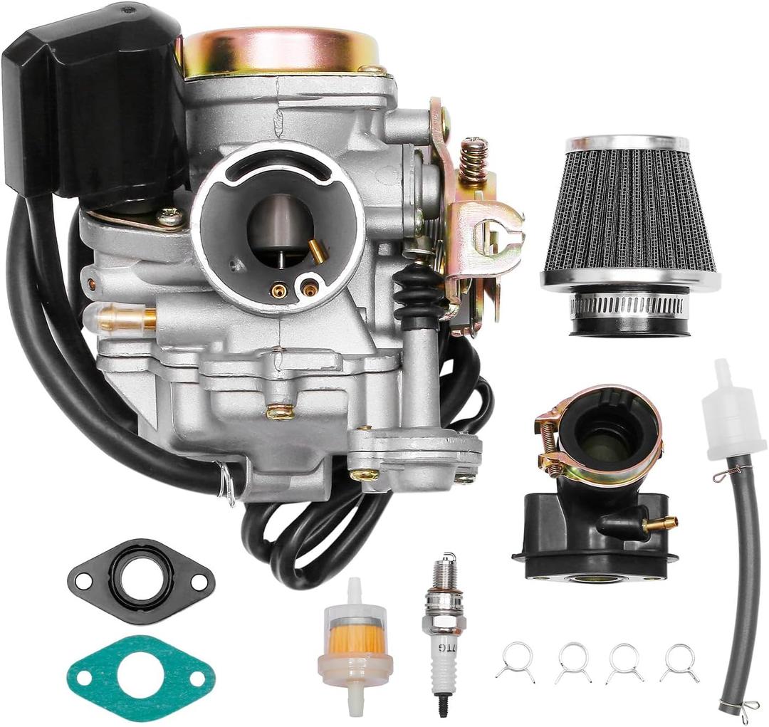 GY6 50cc Carburetor PD18J Carb 18mm Compatible With 4 Stroke 49cc 50cc 80cc 139QMB 139QMA Moped Engine for Taotao Kymco Scooter with Fuel Filter Spark Plug Intake Manifold