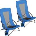 SONGMICS Set of 2 Portable Beach Chairs for Adults, Max. Load 330 lb Each, High Backrest, Cup Holder, Lightweight, Heavy-Duty, Blue UGCB067Q02V1, 21.7"D x 26"W x 30.7"H