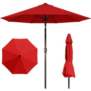 9FT Patio Umbrella with Fiberglass Ribs, Outdoor Market Table Umbrella with Crank and Tilt, UV Resistant Waterproof Canopy for Patio, Garden, Deck, Pool, Red