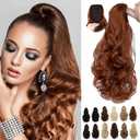 Ponytail Extension, 15 Inch Drawstring Ponytail, Copper Red Wavy Clip in Pony Tails Hair Extensions Natural Looking Synthetic Hairpiece for Women Daily Use party