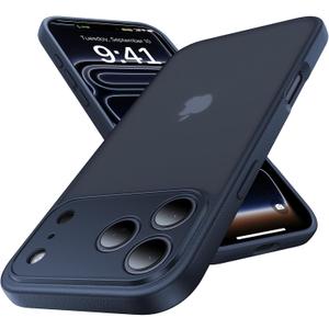 for iPhone 17 Pro Case, [Ribbed Non-Slip Sides] [Military-Grade Drop Protection] [Full Camera Protection] Anti-Yellow Soft-Touch Shockproof Slim Phone Case for iPhone 17 Pro, Navyblue