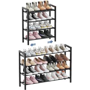 Mavivegue Expandable Shoe Rack, 4-Tier Shoe Organizer for Closet, Adjustable Shoe Rack for Front Door Entrance, Entryway (Black)