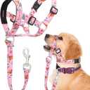 Dog Head Collar, Printed No-Pull Headcollar, Adjustable Dog Head Halter Gentle Lead with Safety Link, 3 Colors Muzzle Leash for Dogs Easy Walks (Small, Mimosa)