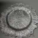 Dandat 100 Pcs Charger Plate Bulk 13'' Floral Reef Plates with Napkin Ring Plastic Dinner Charger Hollow Out Flower Napkin Holder Plastic Plate for Table Setting Wedding Party (Silver)
