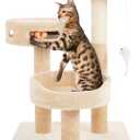 Cat Tree - 3-Tier Tall Cat Tower Condo with 2 Napping Perches, Sisal Rope Scratching Post, Hanging Mouse and Interactive Wheel Toy by PETMAKER (Beige), 27.5"
