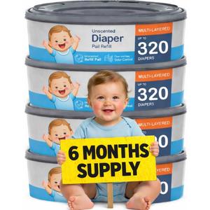 Compatible with Diaper Genie Pails, 4Pack, 1280 count